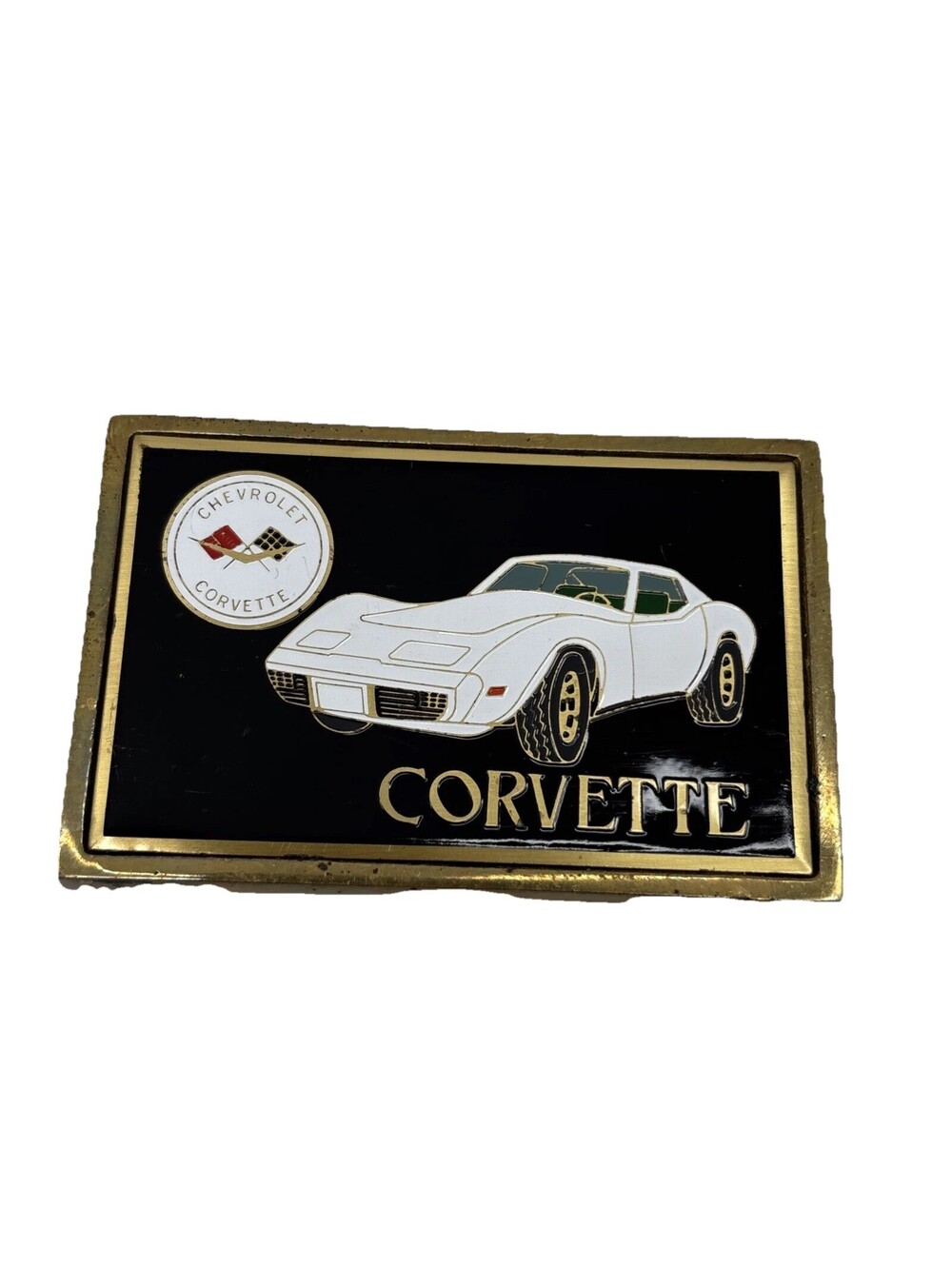 Vintage 1983 Chevy Corvette C3 Solid Brass Belt Buckle NAP Inc White Coupe USA